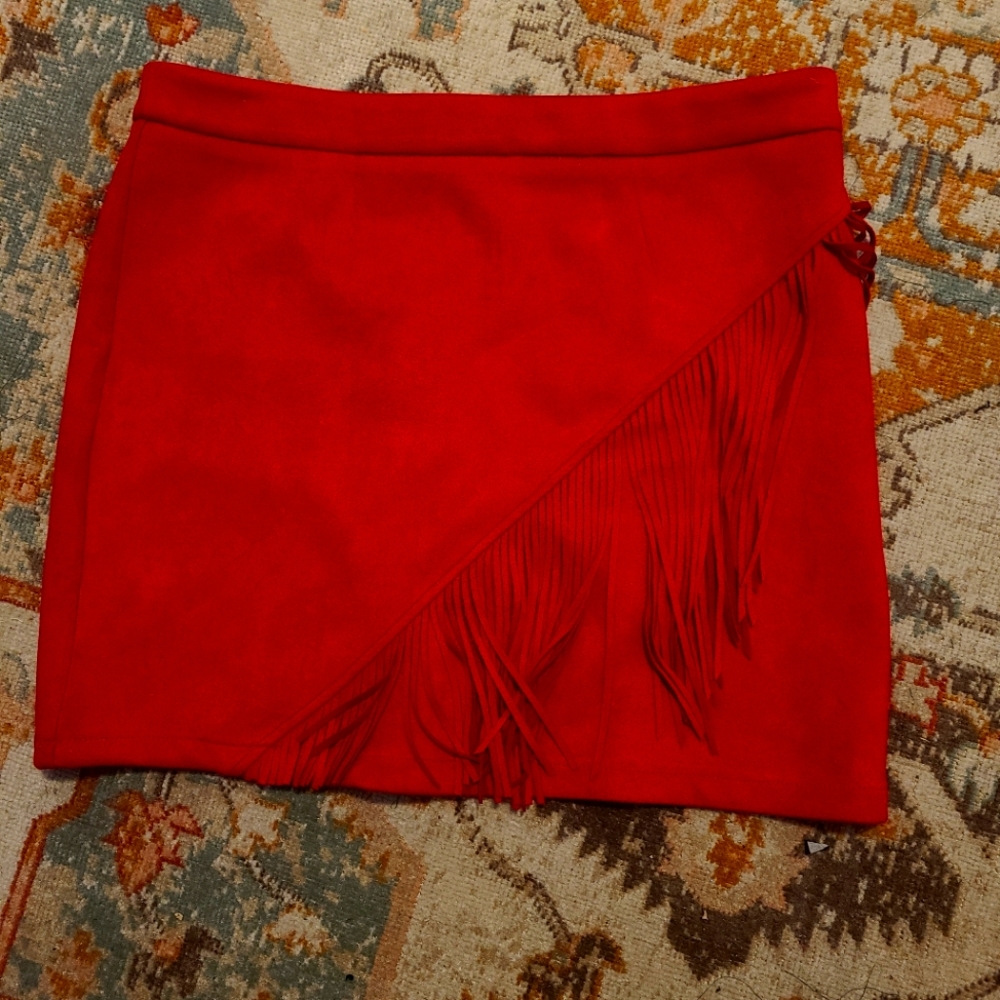 Faux suede mini skirt with fringe